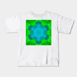 Mosaic Kaleidoscope Flower Green and Blue Kids T-Shirt